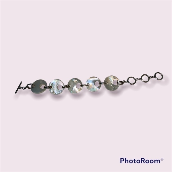 925 Sterling And Mother Of Pearl Abstract Circular Bracelet - Picture 1 of 7